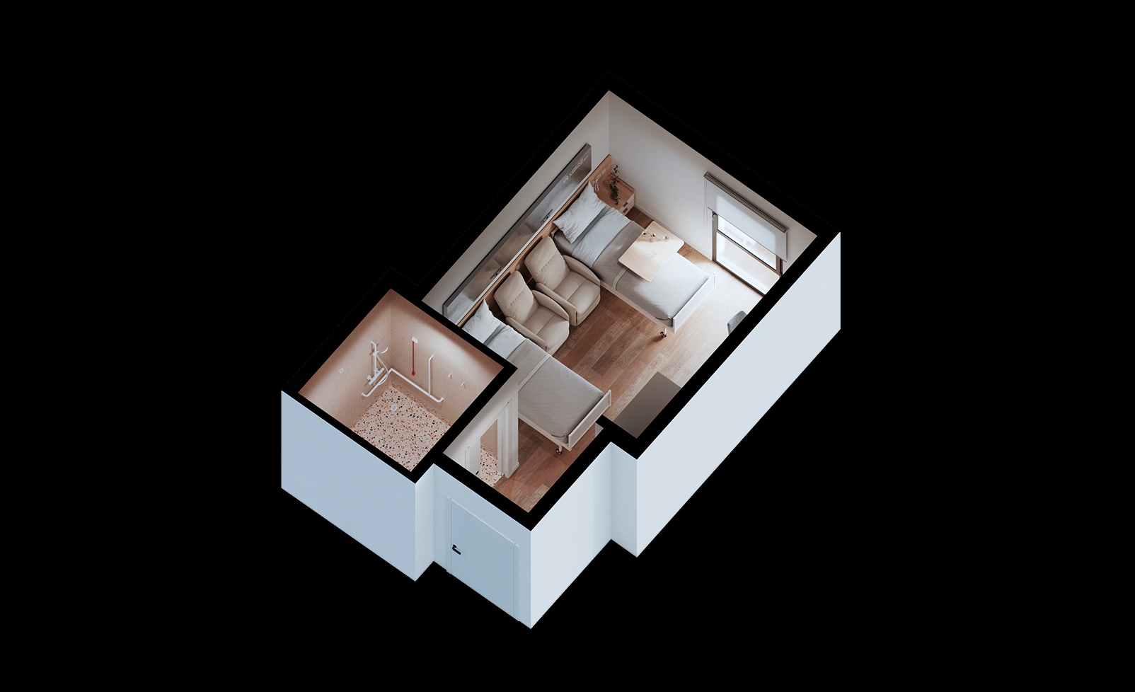Imagen animada de un plano de habitación de CREAR ABRIGHO